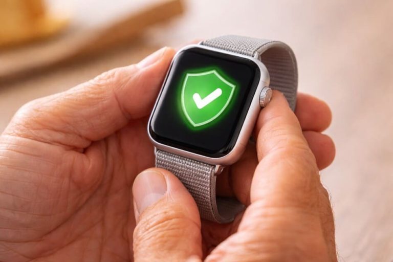 Reloj inteligente en manos de un adulto mayor
