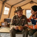 Adulto mayor recibiendo asistencia en albergue tras el terremoto en Colombia.